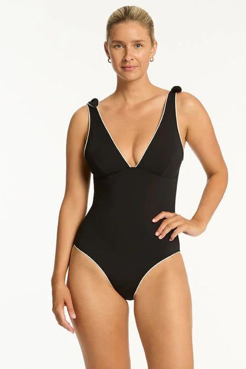 Sea Level Babylon Bow Tie Longline Scoop Back One Piece